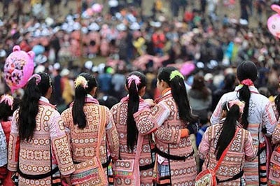 Long Horn Miao girls in the annual Tiaohua Festival