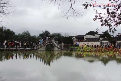 Stone bridge leading to ancient Hongcun Village